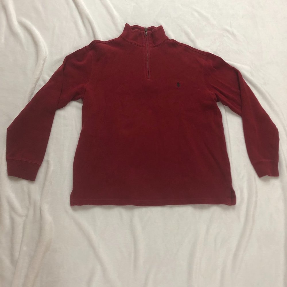 Polo Ralph Lauren Sweater Mens Medium Red Quarter Zip Long Sleeve Pony.